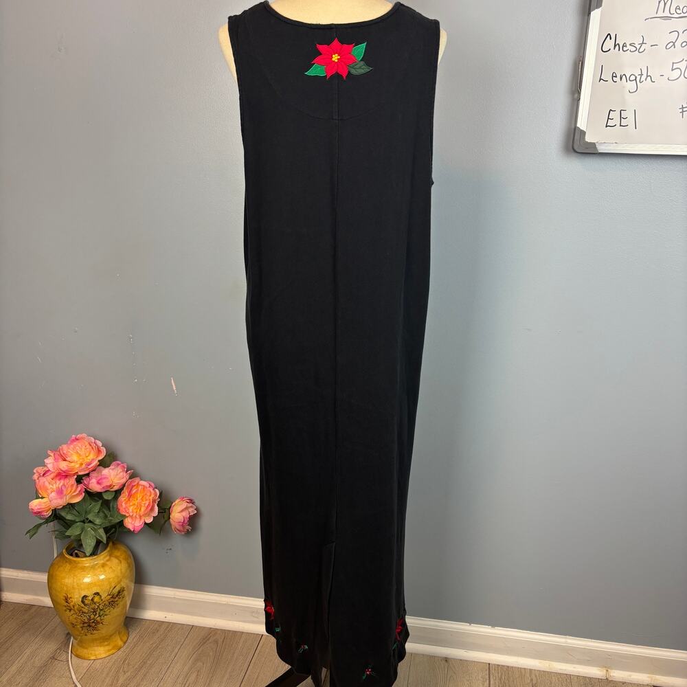 Vintage Bechamel Poinsettia Christmas Thick Jersey Knit Maxi Dress 100 Cotton LG - Picture 3 of 9